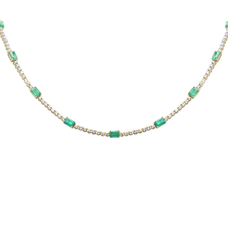 SPECIAL! 11.16ct G SI 14K Yellow Gold Diamond & Emerald Gemstone Tennis Necklace 18" Long