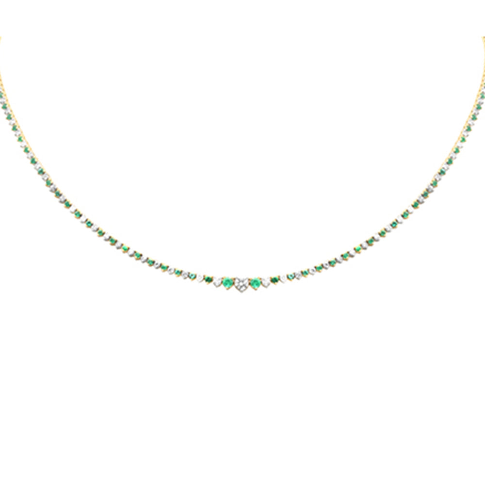 SPECIAL! 3.08ct G SI 14K Yellow Gold Diamond & Emerald Tennis Necklace 16" Long