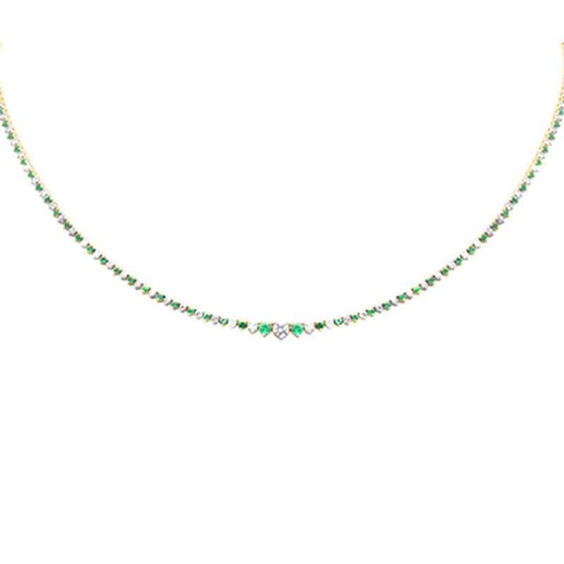 SPECIAL! 3.08ct G SI 14K Yellow Gold Diamond & Emerald Tennis Necklace 16" Long