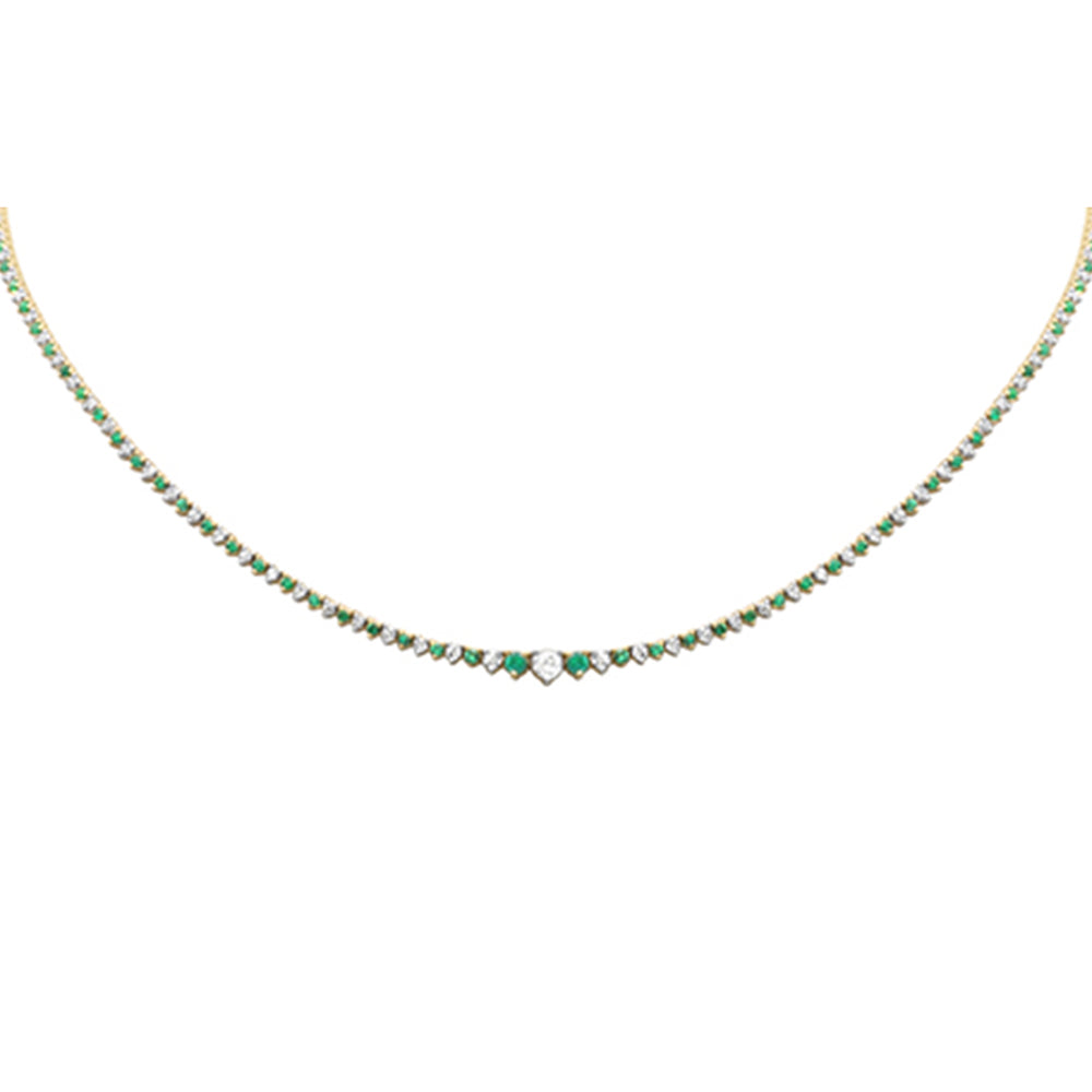 SPECIAL! 3.17ct G SI 14K Yellow Gold Diamond & Emerald Tennis Necklace 16" Long