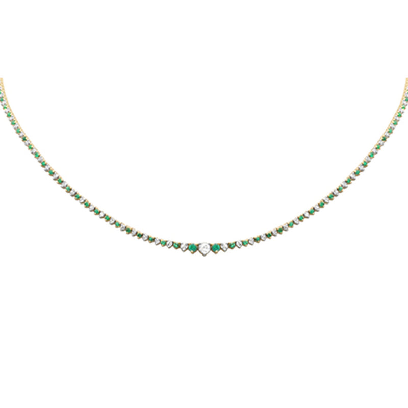 SPECIAL! 3.17ct G SI 14K Yellow Gold Diamond & Emerald Tennis Necklace 16" Long