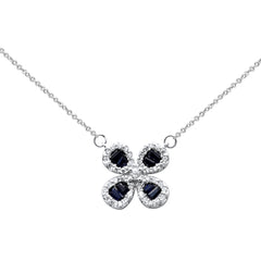 SPECIAL! .83ct G SI 14K White Gold Diamond & Blue Sapphire Flower Pendant Necklace 16" + 2" EXT