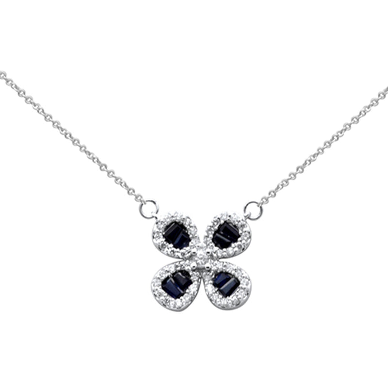 SPECIAL! .83ct G SI 14K White Gold Diamond & Blue Sapphire Flower Pendant Necklace 16" + 2" EXT