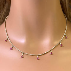 SPECIAL! 3.44ct G SI 14K Yellow Gold Diamond & Ruby Tennis Necklace 14" + 2" EXT