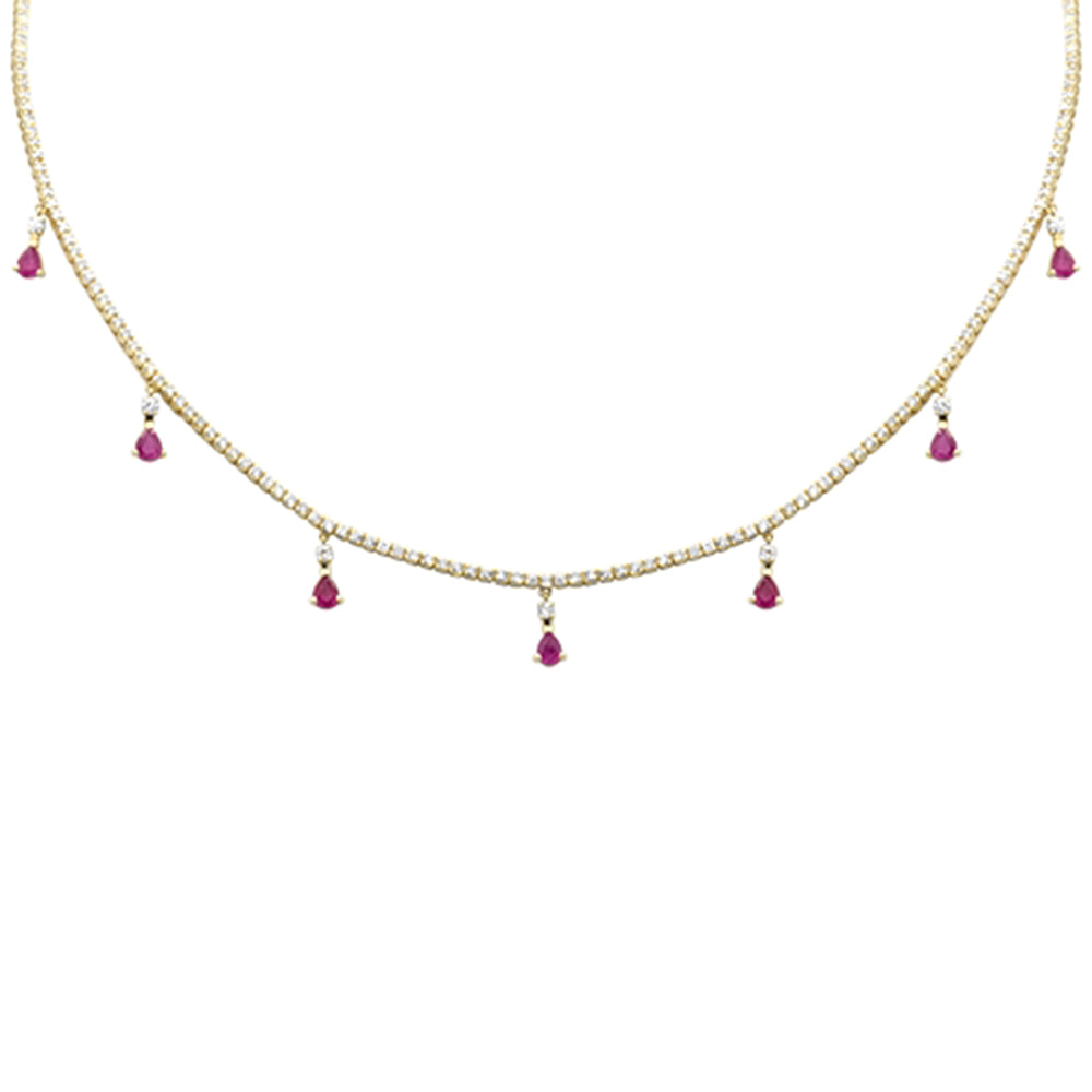 SPECIAL! 3.44ct G SI 14K Yellow Gold Diamond & Ruby Tennis Necklace 14" + 2" EXT