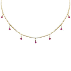 SPECIAL! 3.44ct G SI 14K Yellow Gold Diamond & Ruby Tennis Necklace 14" + 2" EXT