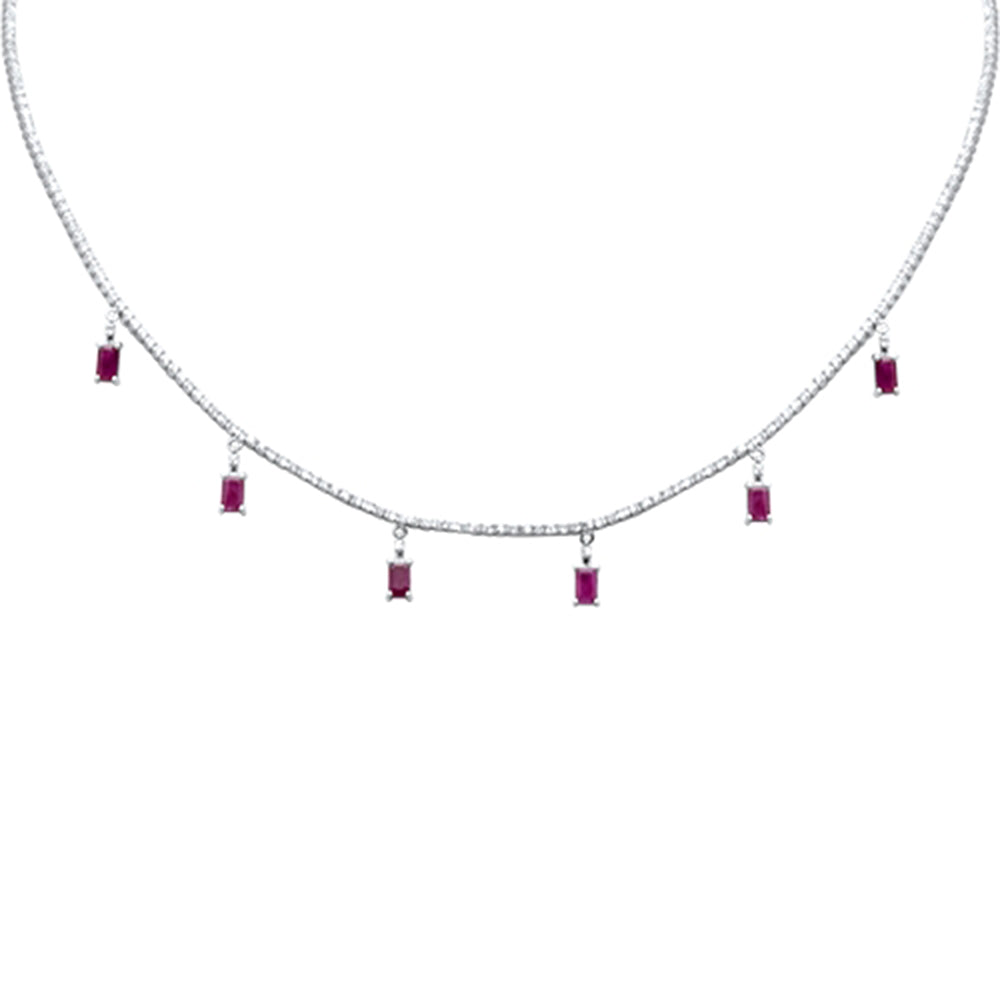 SPECIAL! 4.24ct G SI 14K White Gold Diamond & Ruby Tennis Necklace 13" + 6" EXT