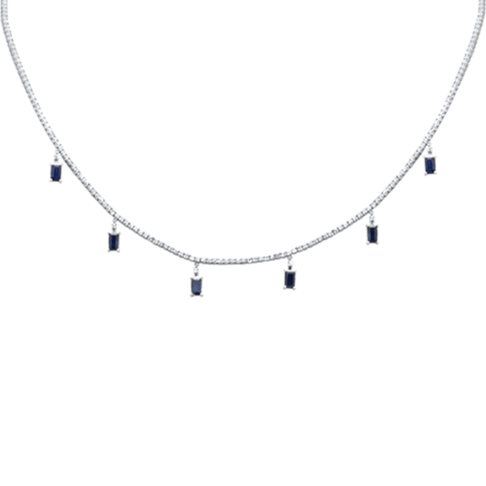 SPECIAL! 3.73ct G SI 14K White Gold Diamond & Blue Sapphire Tennis Necklace 13" + 6" EXT