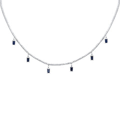 SPECIAL! 3.73ct G SI 14K White Gold Diamond & Blue Sapphire Tennis Necklace 13" + 6" EXT