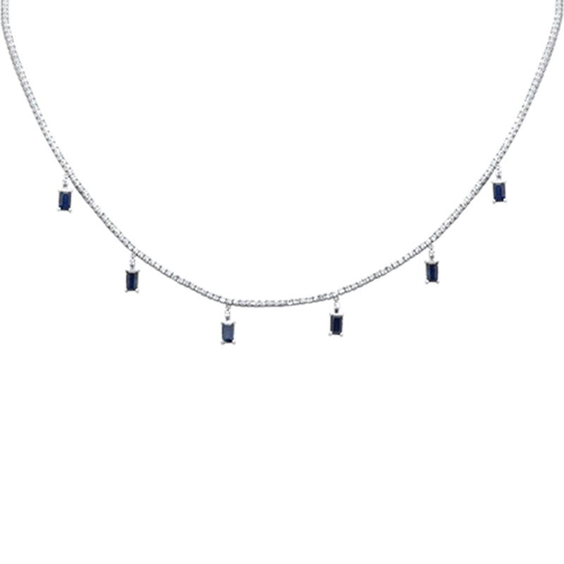 SPECIAL! 3.73ct G SI 14K White Gold Diamond & Blue Sapphire Tennis Necklace 13" + 6" EXT