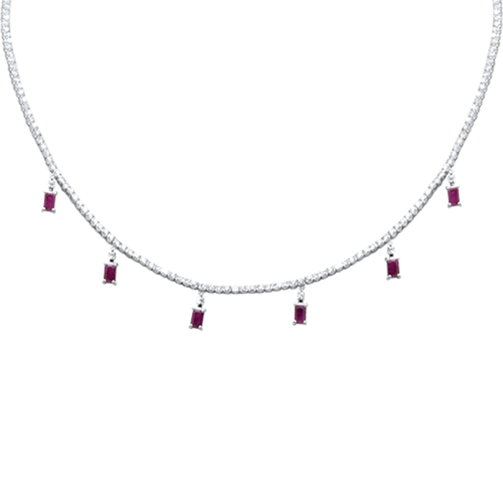 GEMSTONE CLOSEOUT!  6.29ct G SI 14K White Gold Diamond & Ruby Tennis Necklace 13" + 6" EXT