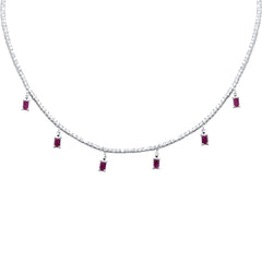 GEMSTONE CLOSEOUT!  6.29ct G SI 14K White Gold Diamond & Ruby Tennis Necklace 13" + 6" EXT