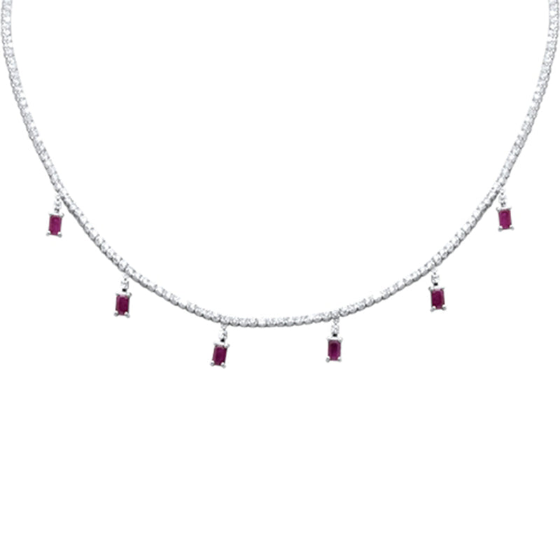 GEMSTONE CLOSEOUT!  6.29ct G SI 14K White Gold Diamond & Ruby Tennis Necklace 13" + 6" EXT