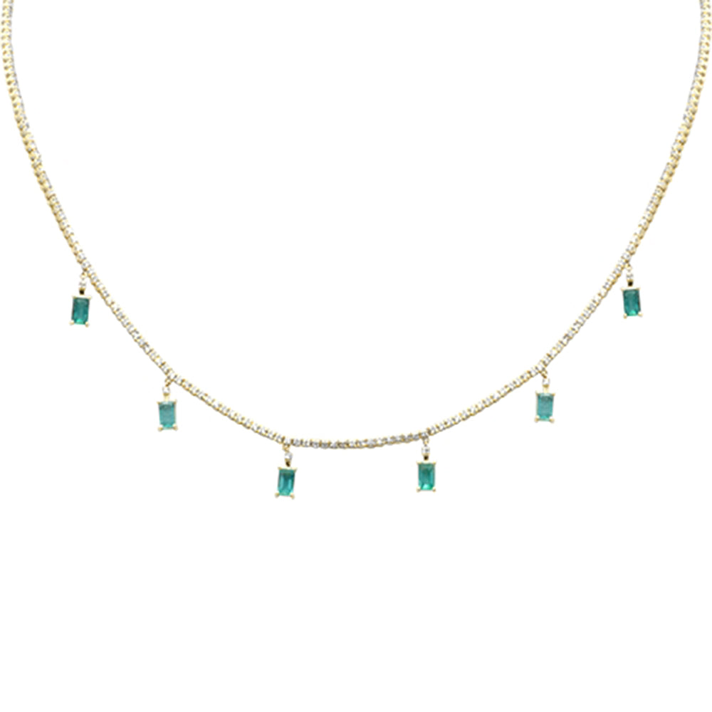 SPECIAL! 3.34ct G SI 14K Yellow Gold Diamond & Emerald Tennis Necklace 13" + 6" EXT