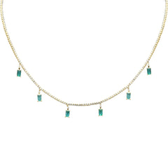 SPECIAL! 3.34ct G SI 14K Yellow Gold Diamond & Emerald Tennis Necklace 13" + 6" EXT