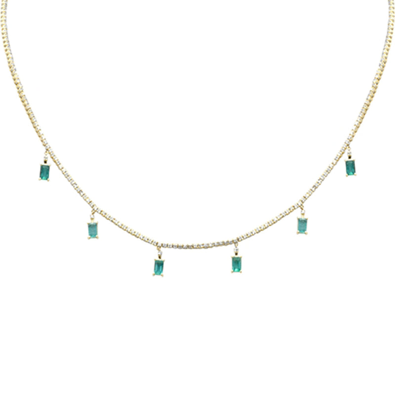 SPECIAL! 3.34ct G SI 14K Yellow Gold Diamond & Emerald Tennis Necklace 13" + 6" EXT