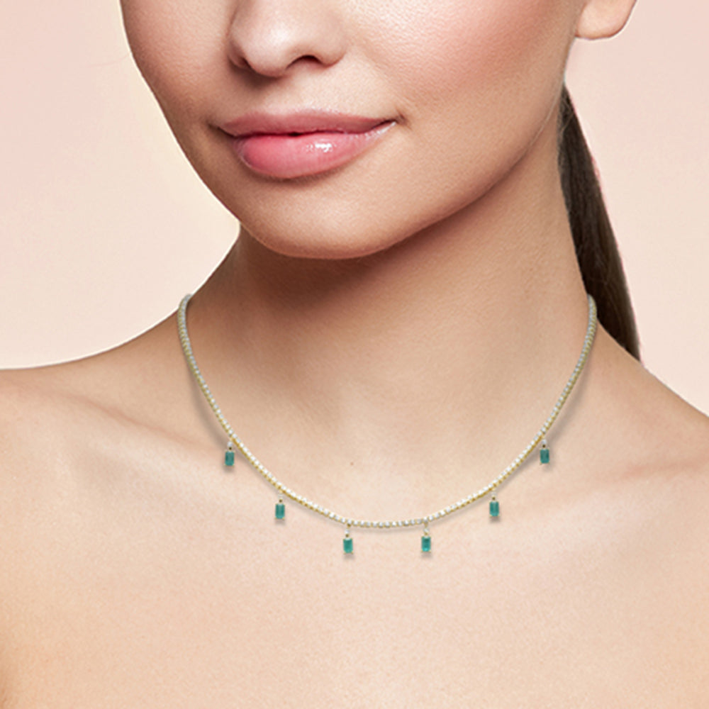 SPECIAL! 5.64ct G SI 14K Yellow Gold Diamond & Green Emerald Tennis Necklace 13" + 6" EXT