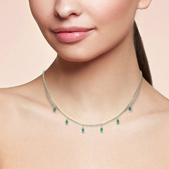 SPECIAL! 5.64ct G SI 14K Yellow Gold Diamond & Green Emerald Tennis Necklace 13" + 6" EXT