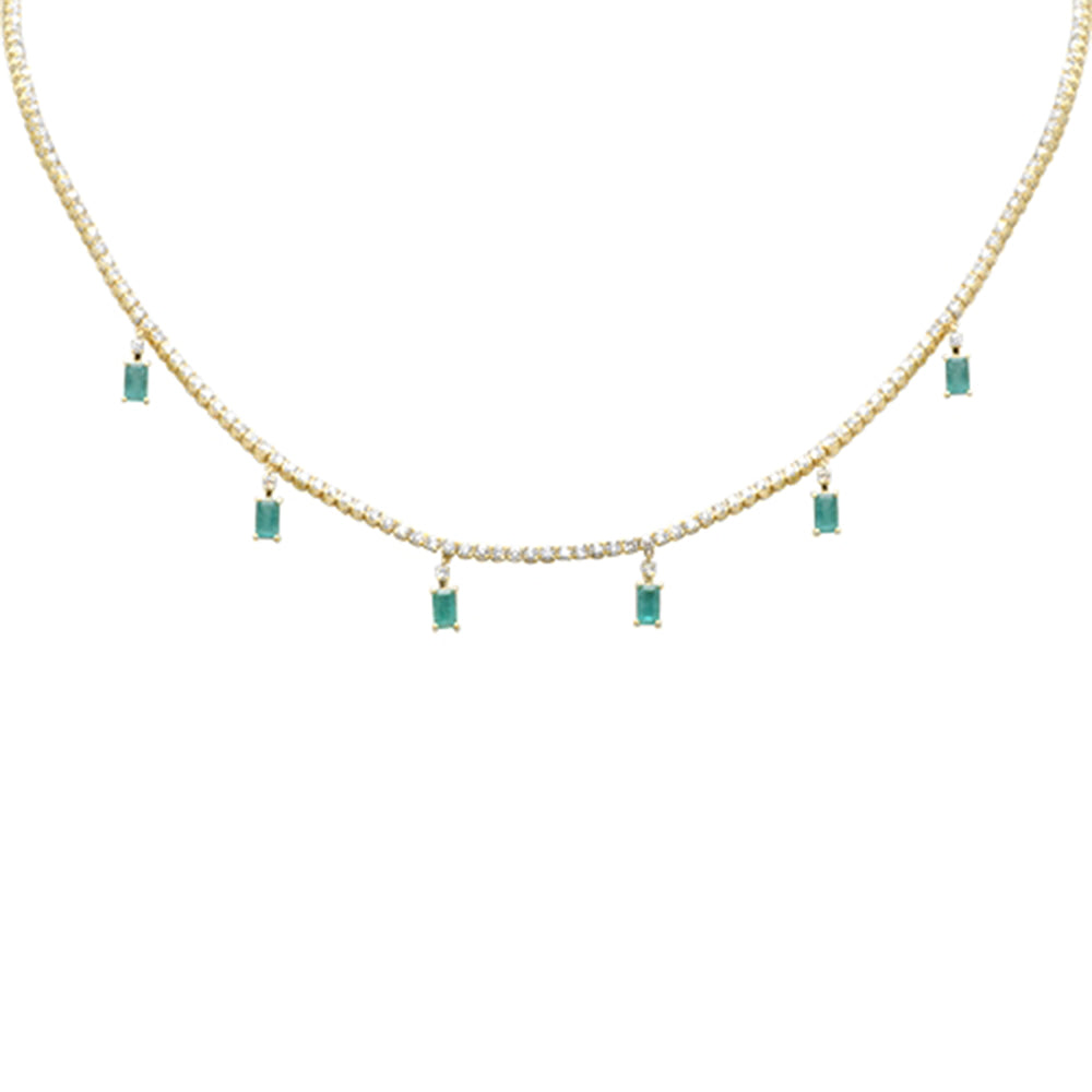 SPECIAL! 5.64ct G SI 14K Yellow Gold Diamond & Green Emerald Tennis Necklace 13" + 6" EXT