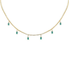SPECIAL! 5.64ct G SI 14K Yellow Gold Diamond & Green Emerald Tennis Necklace 13" + 6" EXT