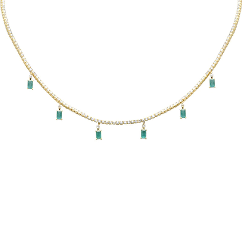 SPECIAL! 5.64ct G SI 14K Yellow Gold Diamond & Green Emerald Tennis Necklace 13" + 6" EXT