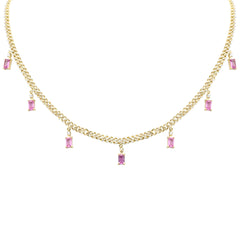 SPECIAL! 3.47ct G SI 14K Yellow Gold Diamond & Pink Sapphire Cuban Link Necklace 12" + 4" EXT