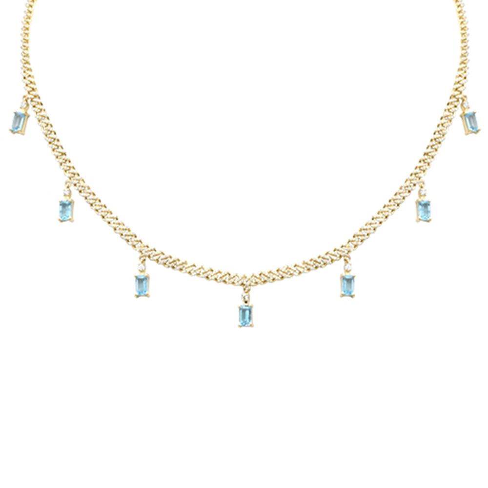 GEMSTONE CLOSEOUT!  3.80ct G SI 14K Yellow Gold Diamond & Aquamarine Cuban Link Necklace 12" + 4" EXT