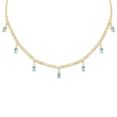 GEMSTONE CLOSEOUT!  3.80ct G SI 14K Yellow Gold Diamond & Aquamarine Cuban Link Necklace 12" + 4" EXT