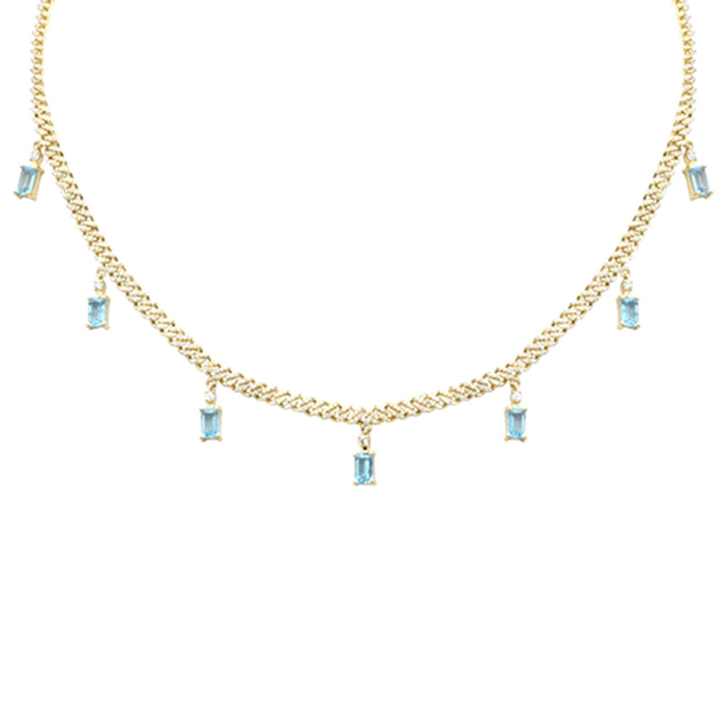 GEMSTONE CLOSEOUT!  3.80ct G SI 14K Yellow Gold Diamond & Aquamarine Cuban Link Necklace 12" + 4" EXT