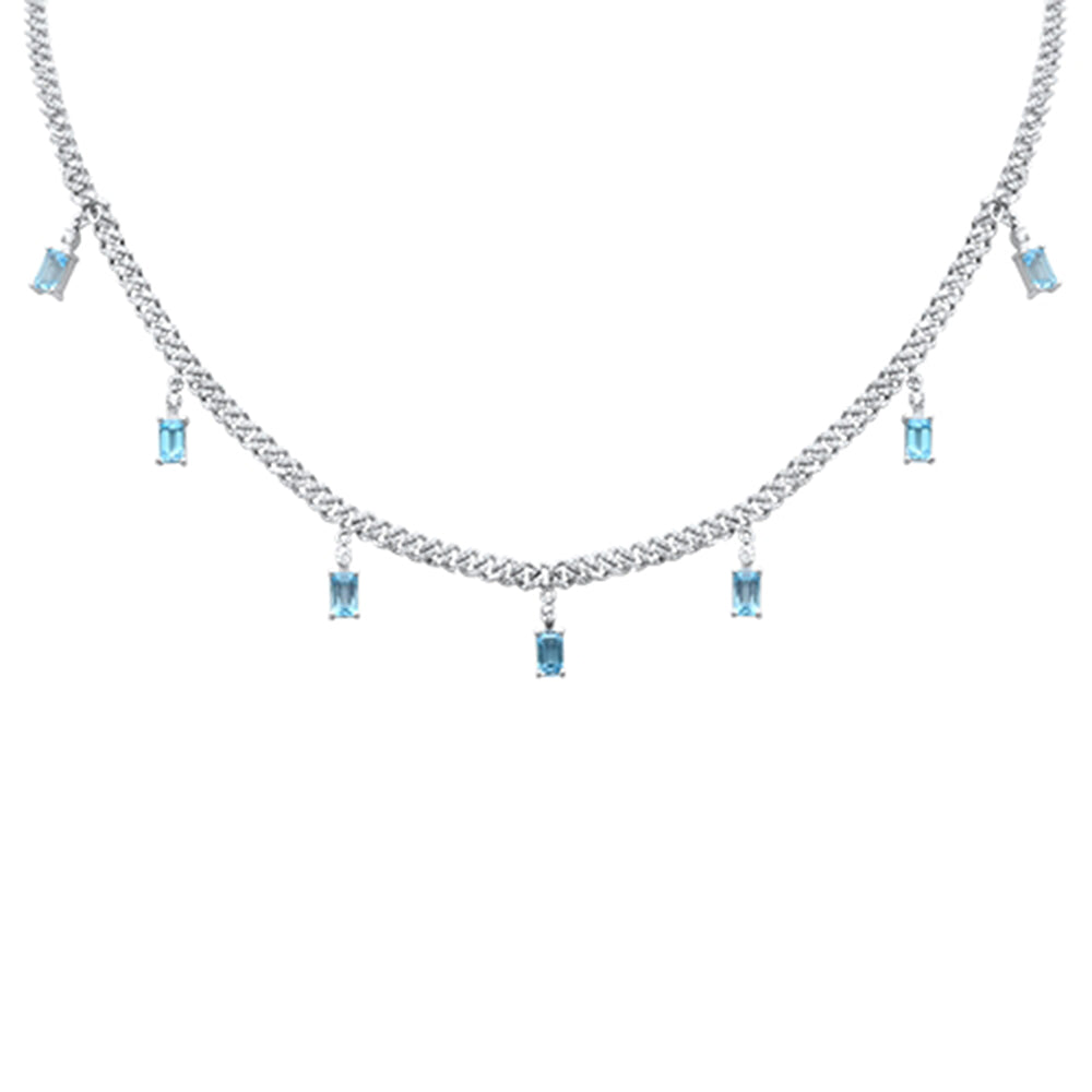 GEMSTONE CLOSEOUT!  3.80ct G SI 14K White Gold Diamond & Aquamarine Cuban Necklace 12" + 4" EXT