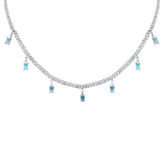 GEMSTONE CLOSEOUT!  3.80ct G SI 14K White Gold Diamond & Aquamarine Cuban Necklace 12" + 4" EXT