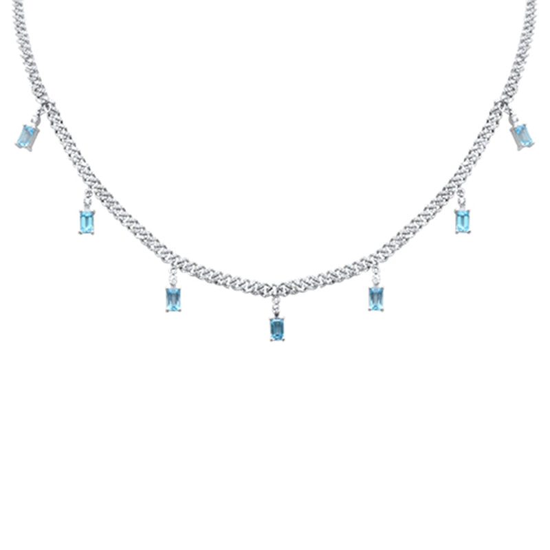 GEMSTONE CLOSEOUT!  3.80ct G SI 14K White Gold Diamond & Aquamarine Cuban Necklace 12" + 4" EXT
