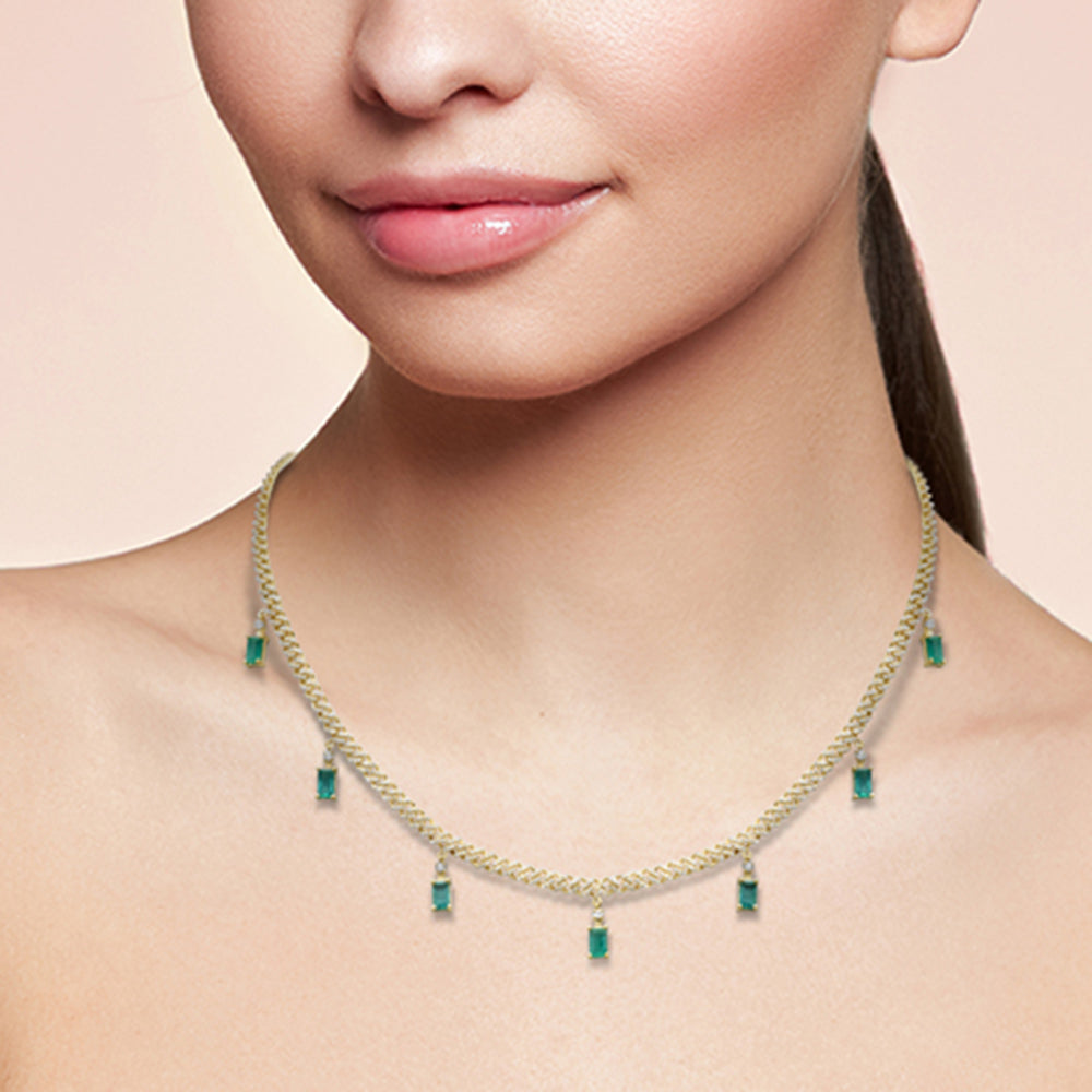 SPECIAL! 3.05ct G SI 14K Yellow Gold Diamond & Emerald Cuban Link Necklace 12" + 4" EXT