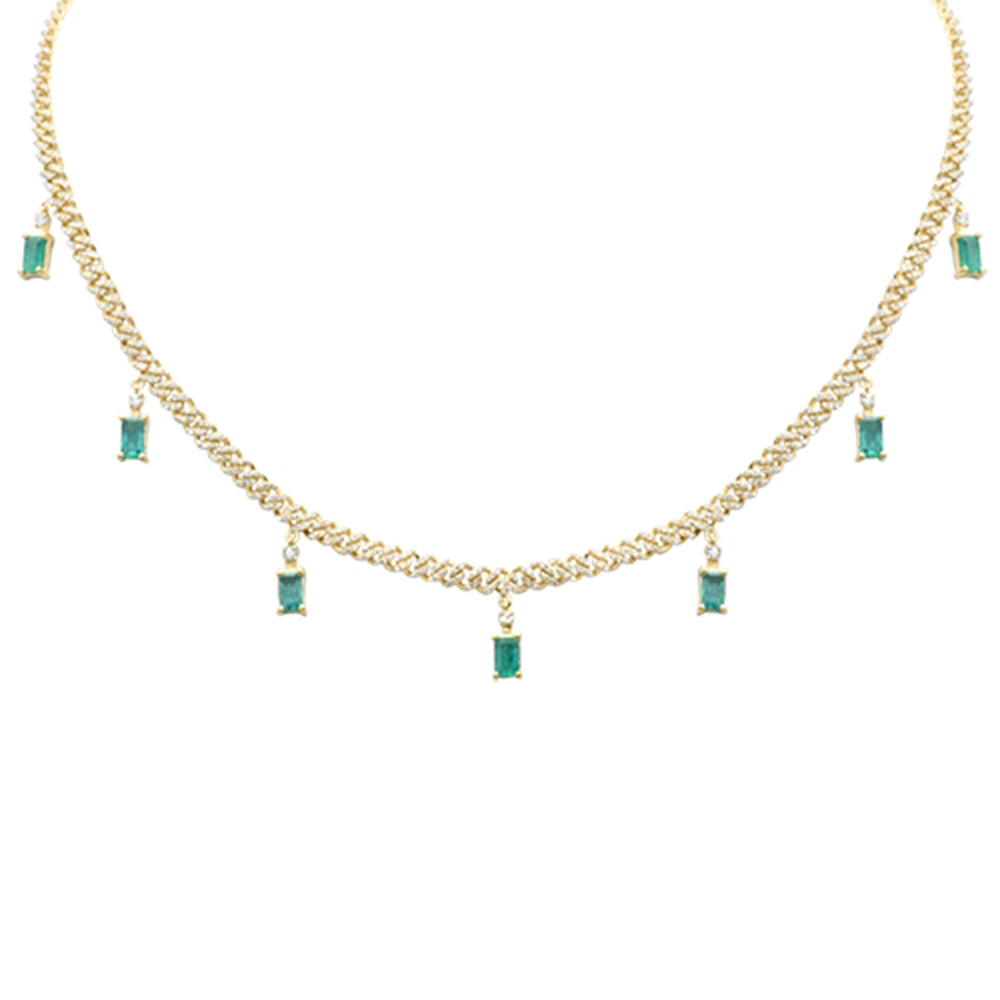 SPECIAL! 3.05ct G SI 14K Yellow Gold Diamond & Emerald Cuban Link Necklace 12" + 4" EXT