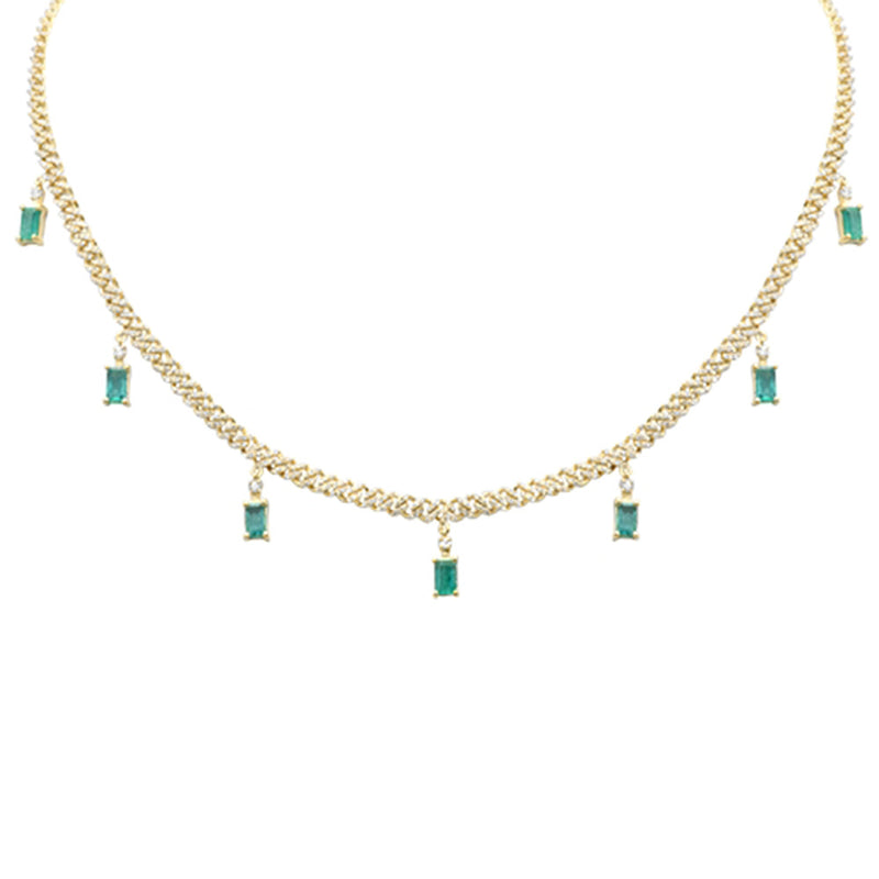 SPECIAL! 3.05ct G SI 14K Yellow Gold Diamond & Emerald Cuban Link Necklace 12" + 4" EXT