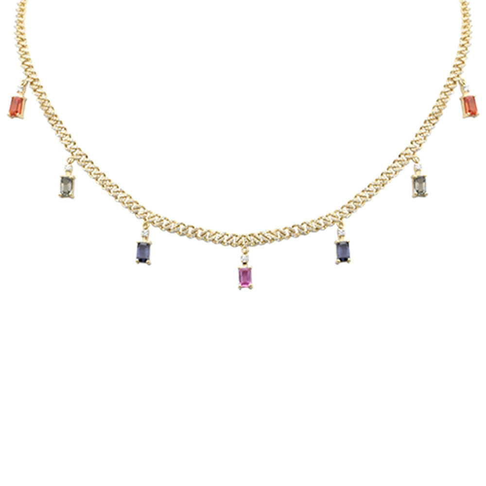 SPECIAL! 3.56ct G SI 14K Yellow Gold Diamond Multi Color Cuban Necklace 12" + 4" EXT