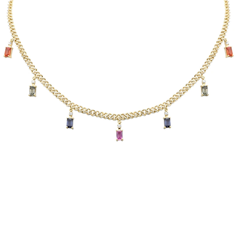 SPECIAL! 3.56ct G SI 14K Yellow Gold Diamond Multi Color Cuban Necklace 12" + 4" EXT