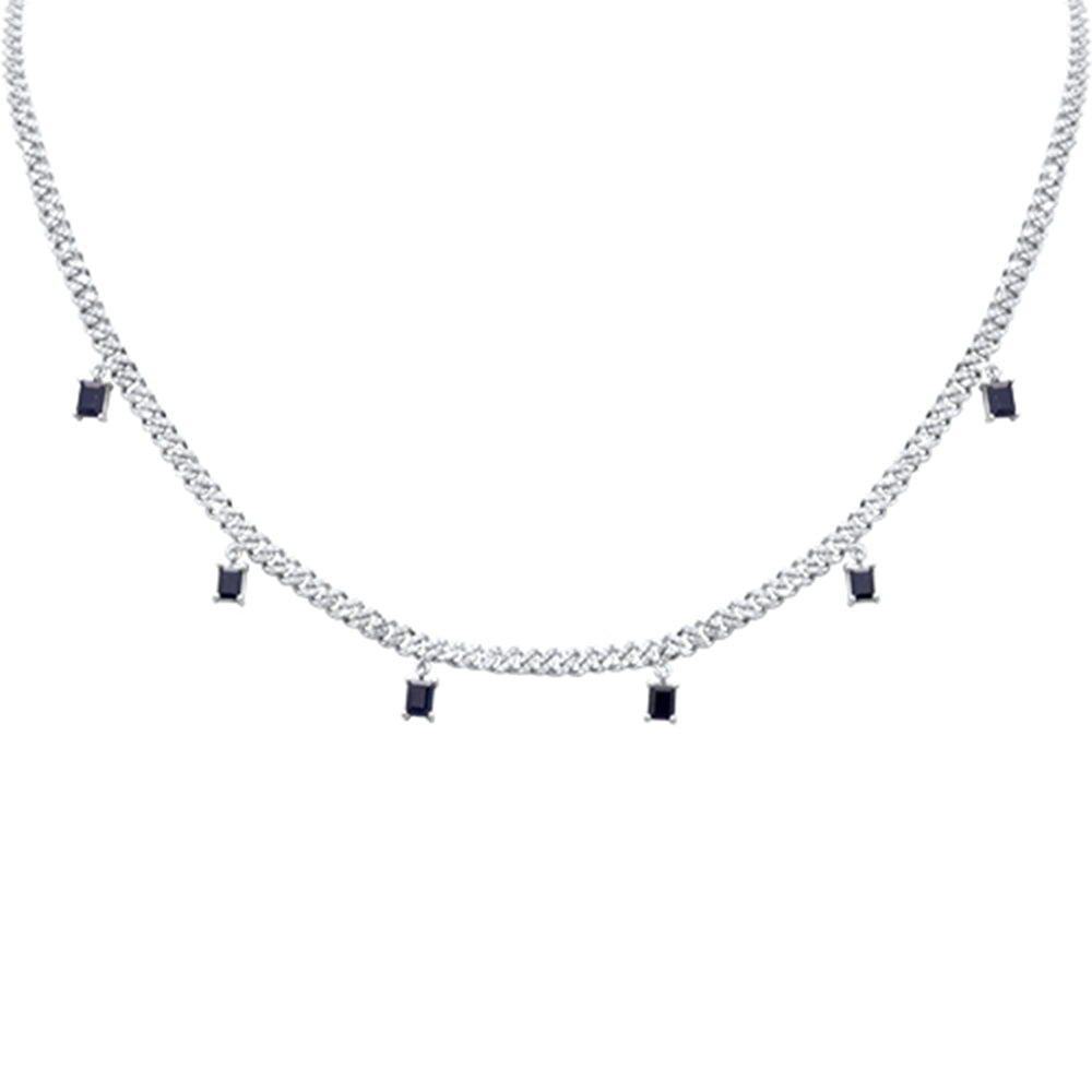 GEMSTONE CLOSEOUT!  2.82ct G SI 14K White Gold Diamond & Blue Sapphire Cuban Link Necklace 13" + 6" EXT