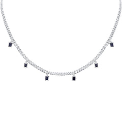 GEMSTONE CLOSEOUT!  2.82ct G SI 14K White Gold Diamond & Blue Sapphire Cuban Link Necklace 13" + 6" EXT