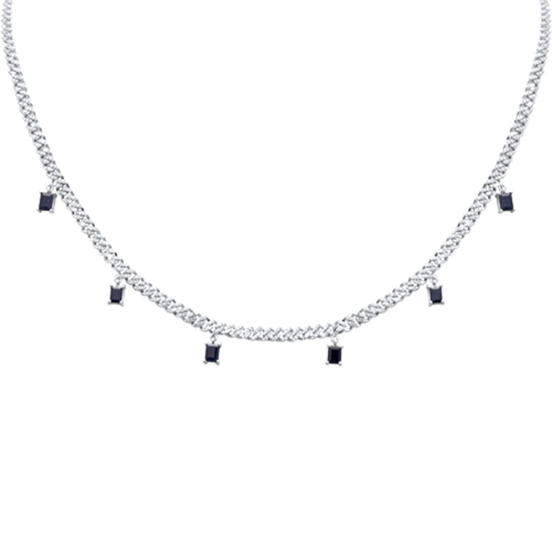 GEMSTONE CLOSEOUT!  2.82ct G SI 14K White Gold Diamond & Blue Sapphire Cuban Link Necklace 13" + 6" EXT