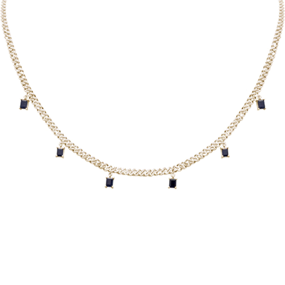 SPECIAL! 2.86ct G SI 14K Yellow Gold Diamond & Blue Sapphire Cuban Link Necklace 13" + 6" EXT