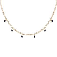 SPECIAL! 2.86ct G SI 14K Yellow Gold Diamond & Blue Sapphire Cuban Link Necklace 13" + 6" EXT