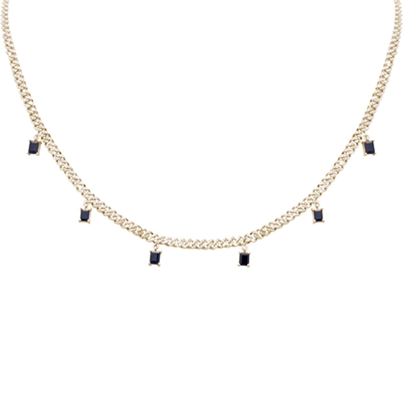 SPECIAL! 2.86ct G SI 14K Yellow Gold Diamond & Blue Sapphire Cuban Link Necklace 13" + 6" EXT