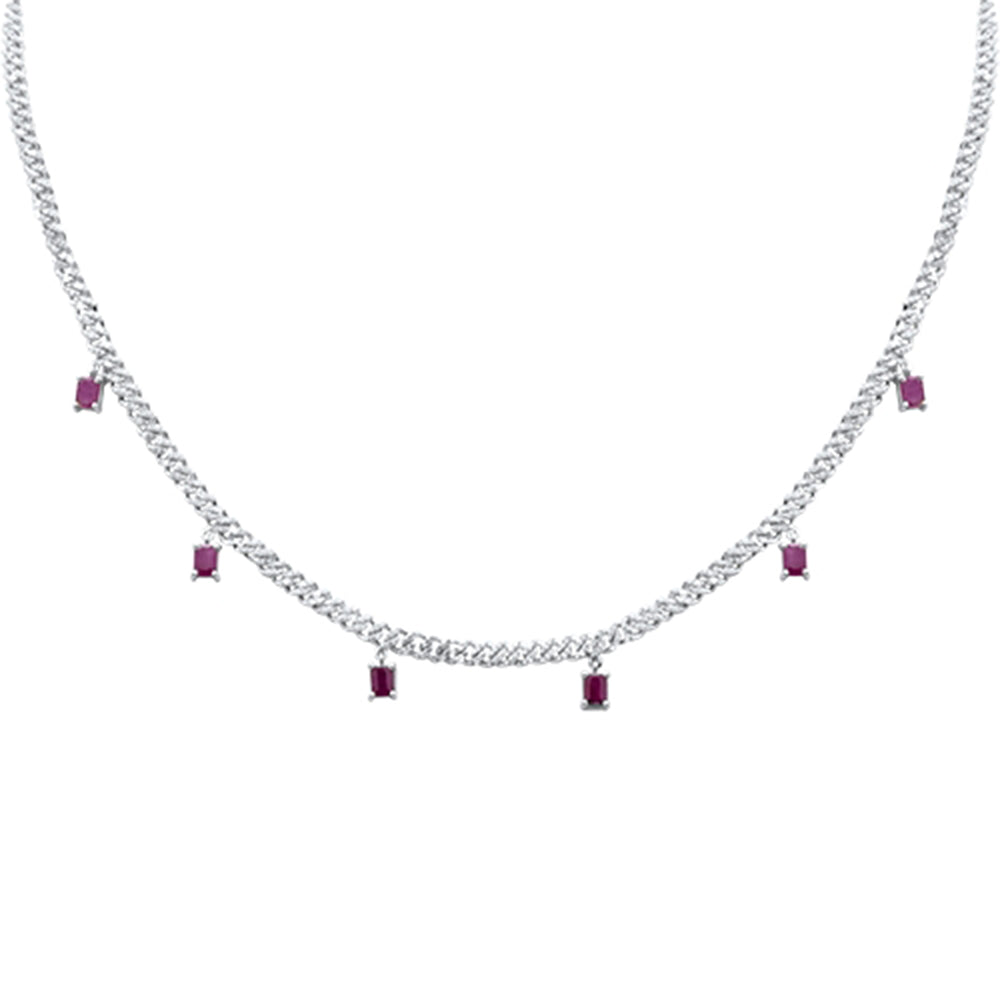 SPECIAL! 3.10ct G SI 14K White Gold Diamond & Ruby Cuban Link Necklace 13" + 6" EXT