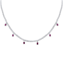 SPECIAL! 3.10ct G SI 14K White Gold Diamond & Ruby Cuban Link Necklace 13" + 6" EXT