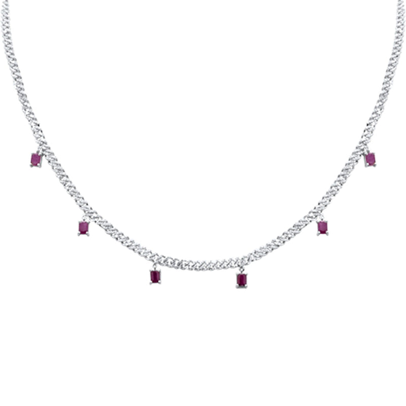 SPECIAL! 3.10ct G SI 14K White Gold Diamond & Ruby Cuban Link Necklace 13" + 6" EXT