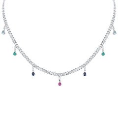 GEMSTONE CLOSEOUT!  2.74ct G SI 14K White Gold Diamond & Multi Color Gemstone Cuban Necklace 14" + 2" EXT