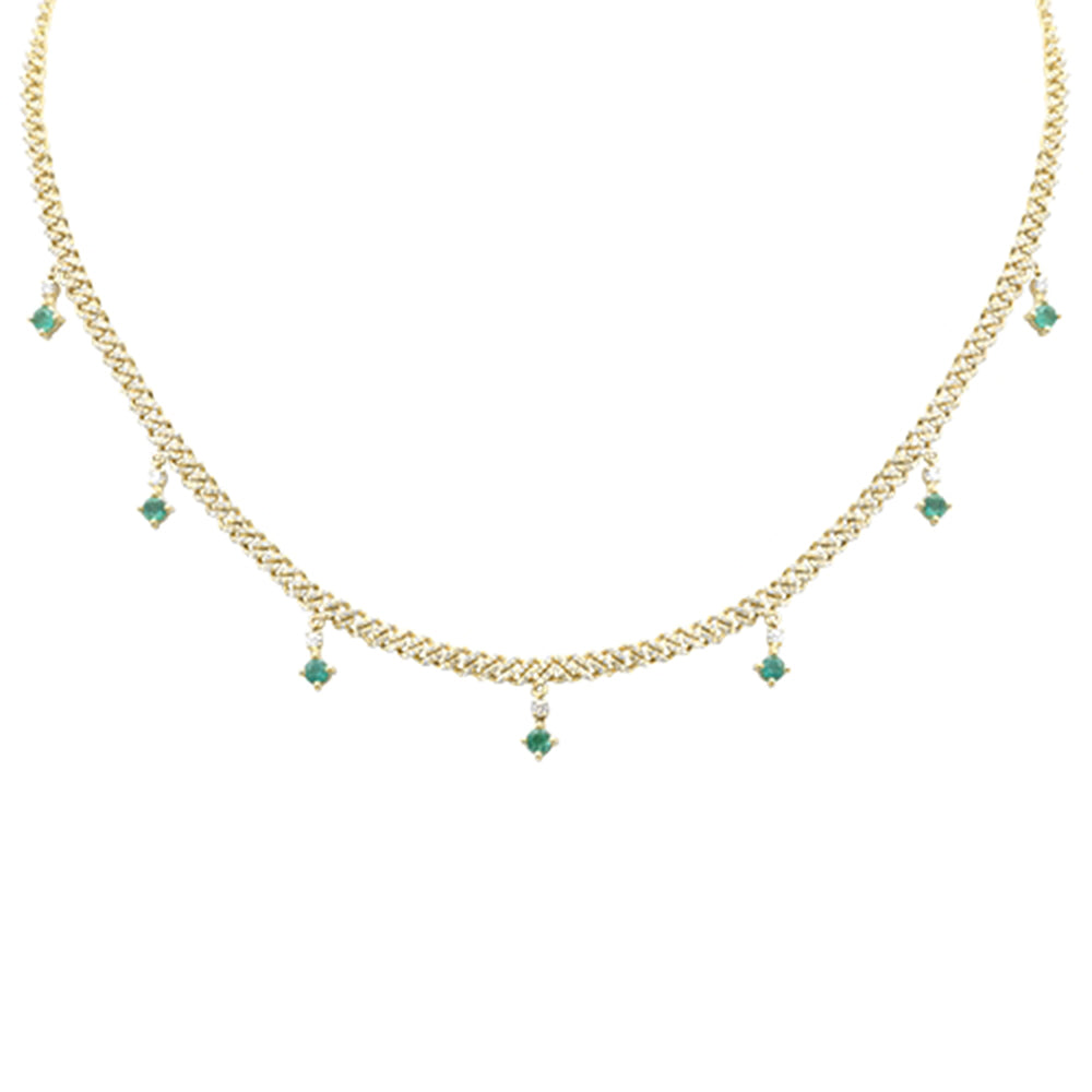 SPECIAL! 2.02ct G SI 14K Yellow Gold Diamond & Emerald Cuban Link Necklace 12" + 2" EXT