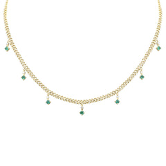 SPECIAL! 2.02ct G SI 14K Yellow Gold Diamond & Emerald Cuban Link Necklace 12" + 2" EXT