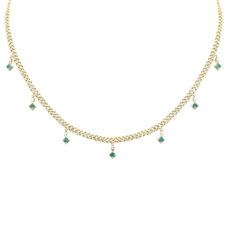 SPECIAL! 2.02ct G SI 14K Yellow Gold Diamond & Emerald Cuban Link Necklace 12" + 2" EXT